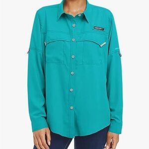 Little donkey Andy powers teal SUN PROTECTION shirt NWT hiking outdoors